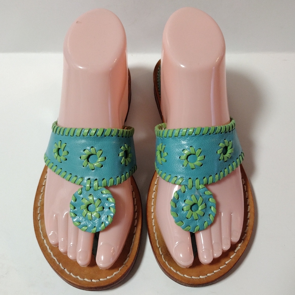 STEPHEN BONANNO Palm Beach Women's Leather Flat Thong Summer Sandals Teal 6.5 - Picture 5 of 10